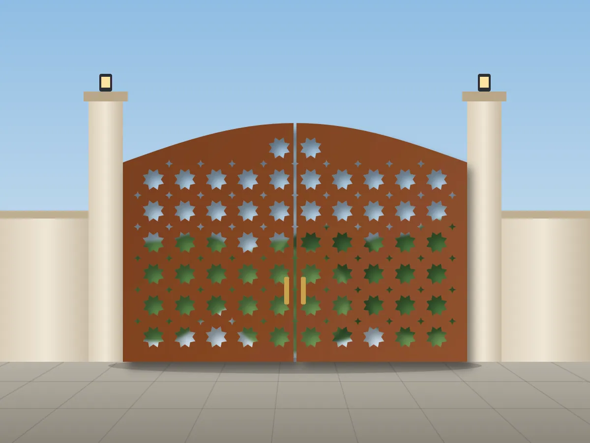 Geometric Star Jali Gate, CNC design mockup