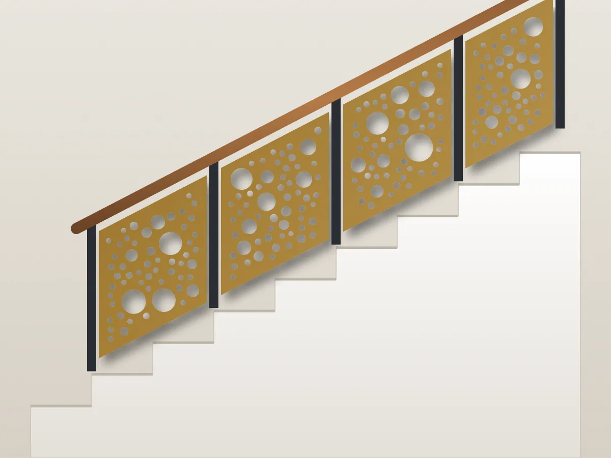 Golden Bubble Stair Railing, CNC design mockup
